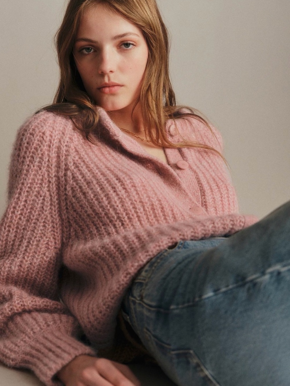 🌟 New Sezane Emile soft alpaca cardigan mottled pink 🌹